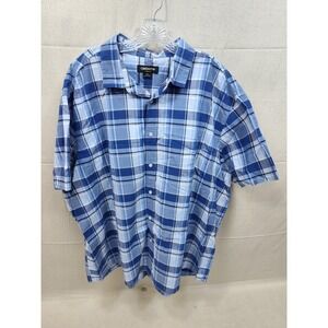 Claiborne Mens 3XL Blue Plaid Short Sleeve Button Down Stretch Cotton Shirt